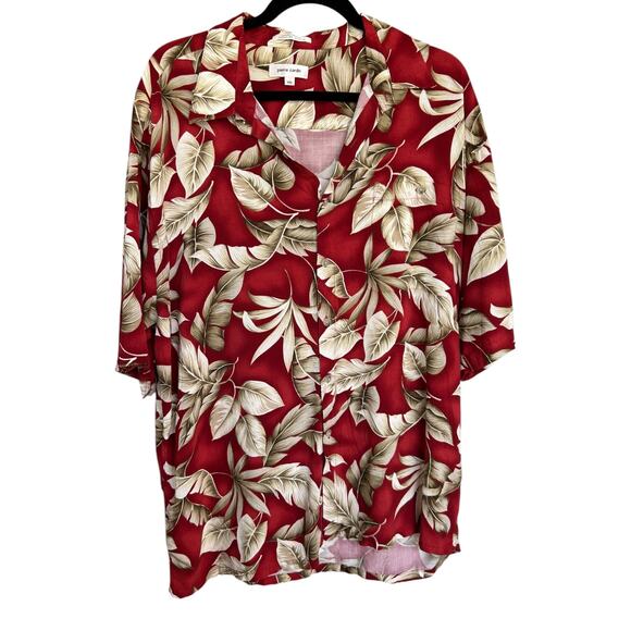 Vintage Pierre Cardin Men's Red Palm Hawaiian Tropical Vacation Shirt Size XXL - Picture 2 of 4
